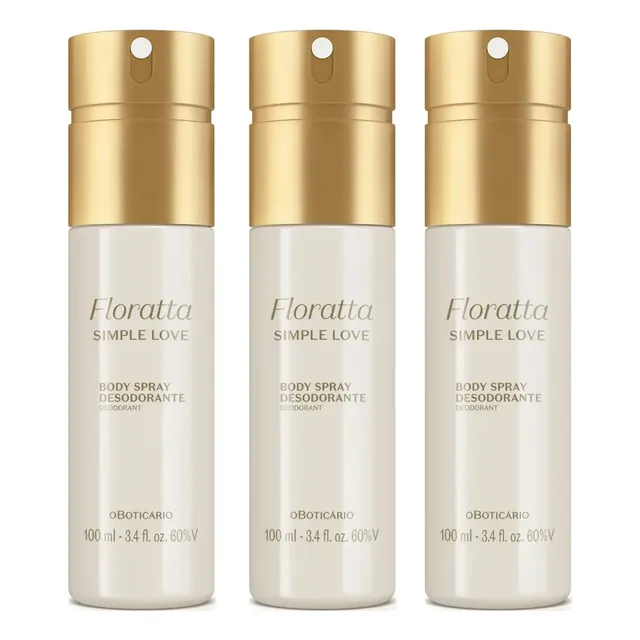 Combo Body Spray Floratta Simple Love 100ml Kit com 3 Unidades