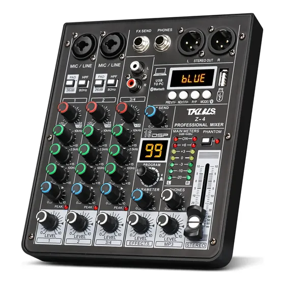 Mesa De Som Analógica Tklbls Z4 4 Canais 48v+ Bluetooth Usb