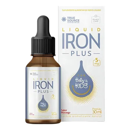 Suplemento em líquido True Source family care Ferro iron plus liquido 30ml sabor Morango x 30mL