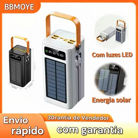 Power Bank Solar 50.000 mAh Carregador Portátil Turbo com Display LED e Lanterna para Viagem e Emergência BBMOYE