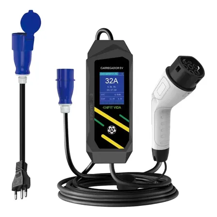 Carregador Portátil Carro Elétrico Tipo2 7 Kw 32a Cabo De 5m