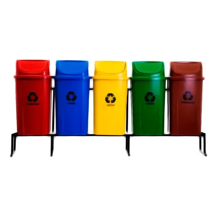 Kit 5 Lixeiras Para Coleta Seletiva 60 Litros / C Suporte