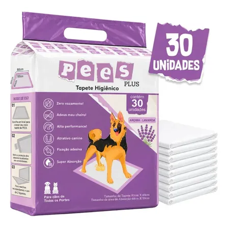 Tapete Higiênico Para Cães Pees Plus 30 Un 80x60cm Lavanda