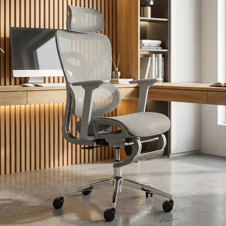 Cadeira De Escritório Ergonômica NR 17 Executiva Giratória Premium Com Suporte Lombar Adaptável Apoio Para Pés Retrátil Malha Respirável Encosto Ajustável Seis Posições Resistente Suporta 200kg