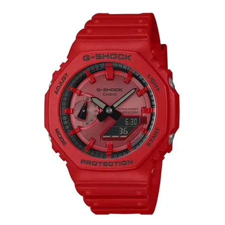 Relógio Casio G-Shock GA-2100 GA-2100RRB-4ADR Masculino Vermelho Original Carbon Core Guard Analógico Digital Prova D'Água 200m Resina