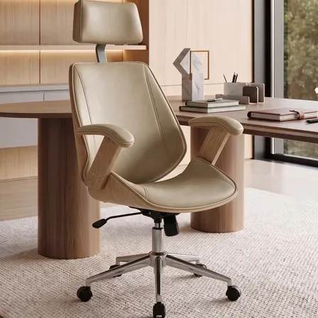 Cadeira Presidencial Ergonômica HomeNow para Escritório com Couro Sintético Bege
