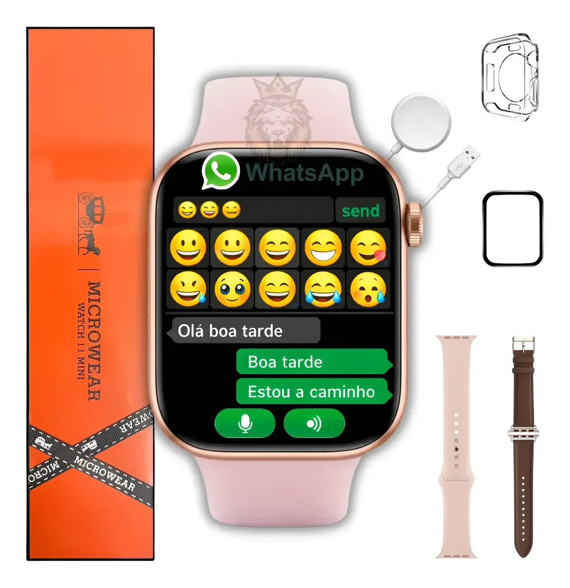Relógio Smartwatch W11 Mini 42mm Amoled Gps Nfc Whatsap 2026 Rose Gold