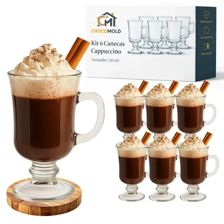Jogo 6 Canecas Cappucino 120ml Xícara Nespresso Cafeteria Dolce Gusto Vidro Café Transparente Liso