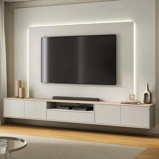 Rack Com Painel Para Tv Até 85 Polegadas 270x200cm Com Led