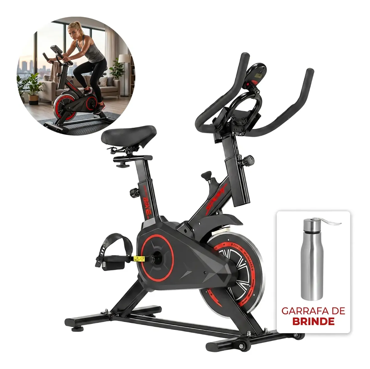 Bicicleta Spinning Inércia Fitness Suporta 120kg Garrafa Preto 127/220v