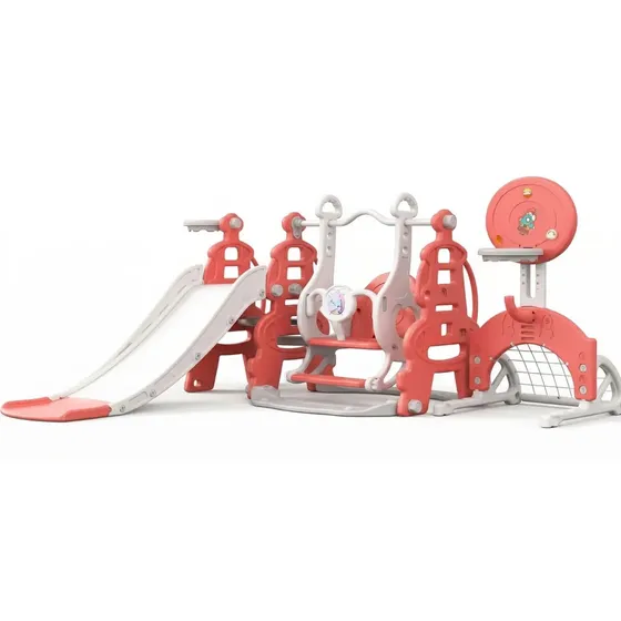 Playground Infantil Com Escorregador Balanço Gol E Cesta Rosa
