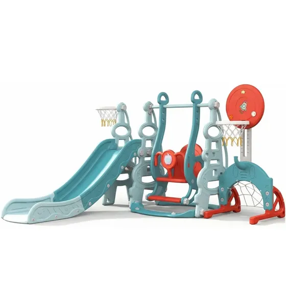 Playground Infantil Com Escorregador Balanço Gol E Cesta Azul