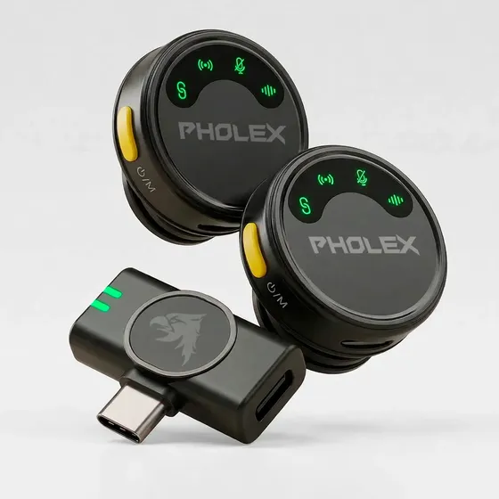 Microfone Lapela Sem Fio Tipo C Preto Usb-c Compatível Com Ios E Android Pholex