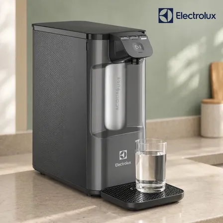 Purificador de Água Electrolux Premium Gelada Fria Natural Eletrônico Compacto Painel Touch Bivolt com Filtro Refil 3000L Branco Cinza Grafite Água Pura sem Cloro Alta Performance Casa
