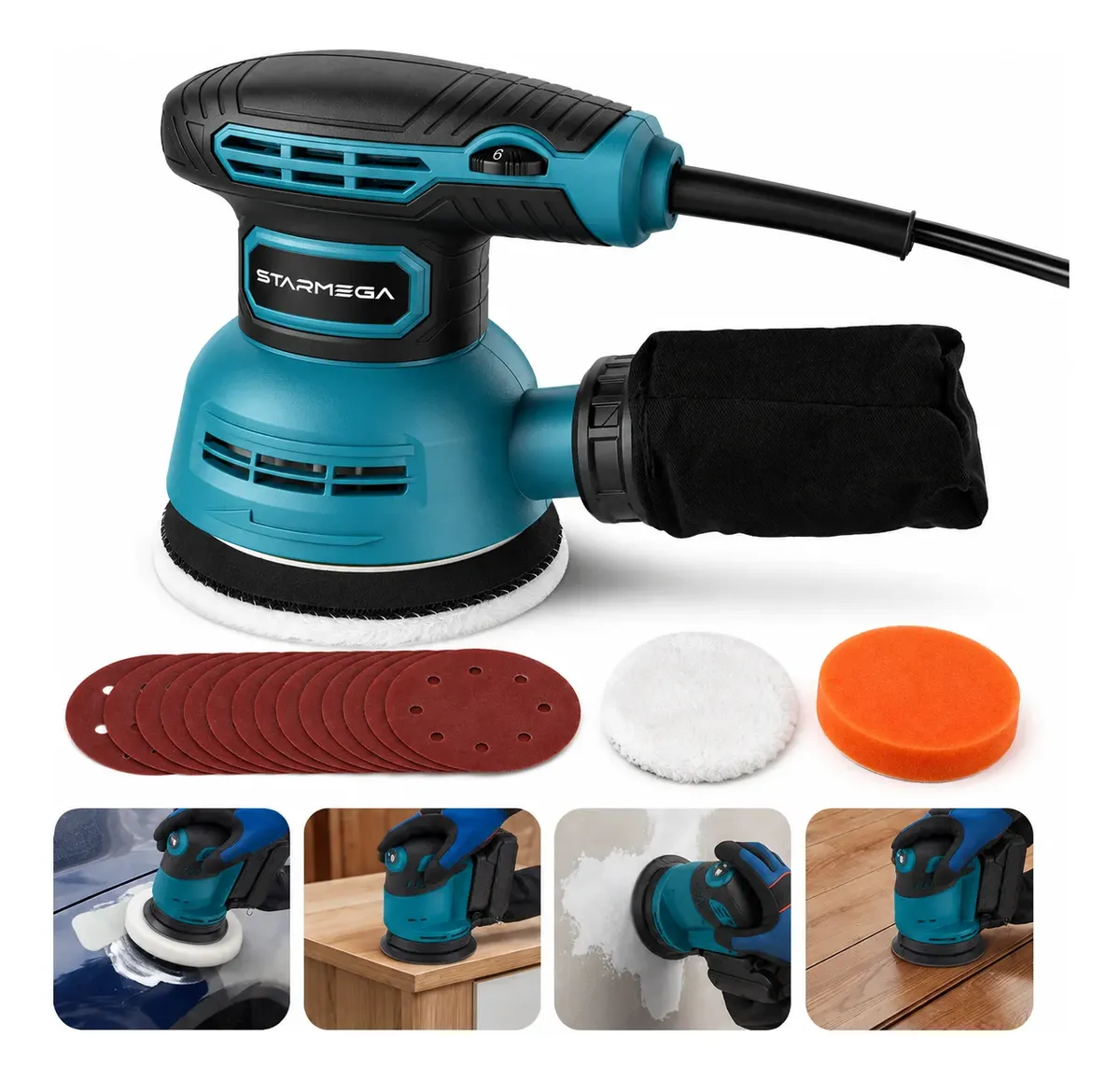 Lixadeira Elétrica Roto Orbital 125mm 12000 Opm Com Coletor 220v Azul-turquesa 50hz/60hz