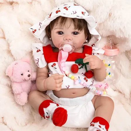 Boneca Bebê Reborn De Silicone Realista Menina Cereja 48cm