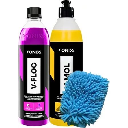 Kit Shampoo Automotivo Neutro V-floc V-mol 500ml Luva Vonixx