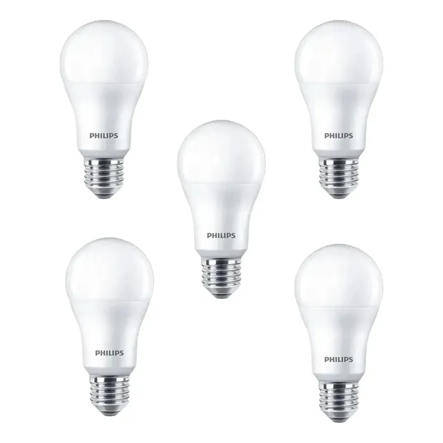 Kit 5 Lâmpadas Led Bulbo Philips A60 9w 3000k 806lm Bivolt Branco-quente 127/220v