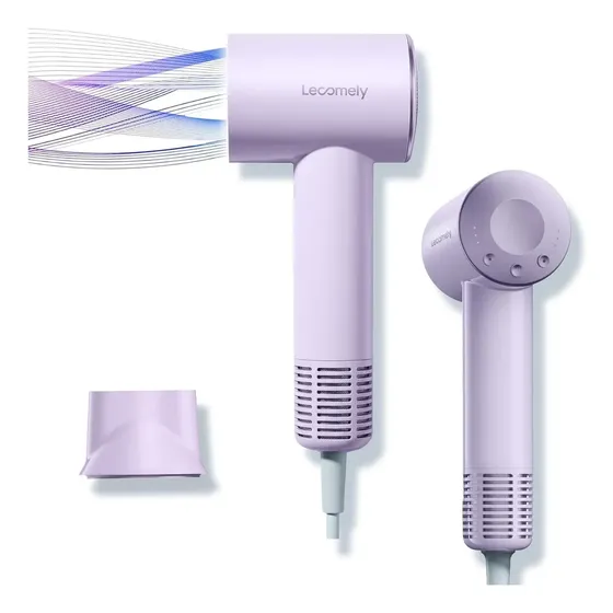 Secador de Cabelo Profissional com Íons Negativos Lecomely S4AT 1200W de Viagem, Bivolt Automático, Alta Velocidade 110.000 RPM, Secagem 5X Mais Rápida, 310 g, Violeta