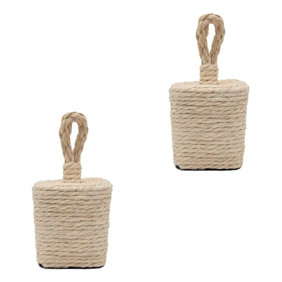 Iowox Kit 2 Peso Calço Porta Artesanal Concreto Corda Sisal Natural Quadrado Concreto Com Sisal