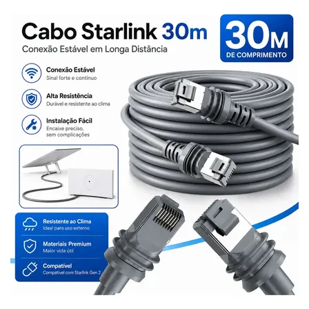 Cabo De Rede Starlink V3 Categoria 6 Para Exterior, 30m