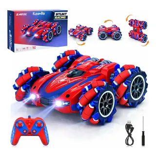 Carrinho De Controle Remoto Vermelho Acrobatico Homem Aranha 360 Graus Pirueta Carro Maluco Off-road 4x4 Stunt Car 2.4ghz Bateria Recarregavel Com Luz Led Kizumba