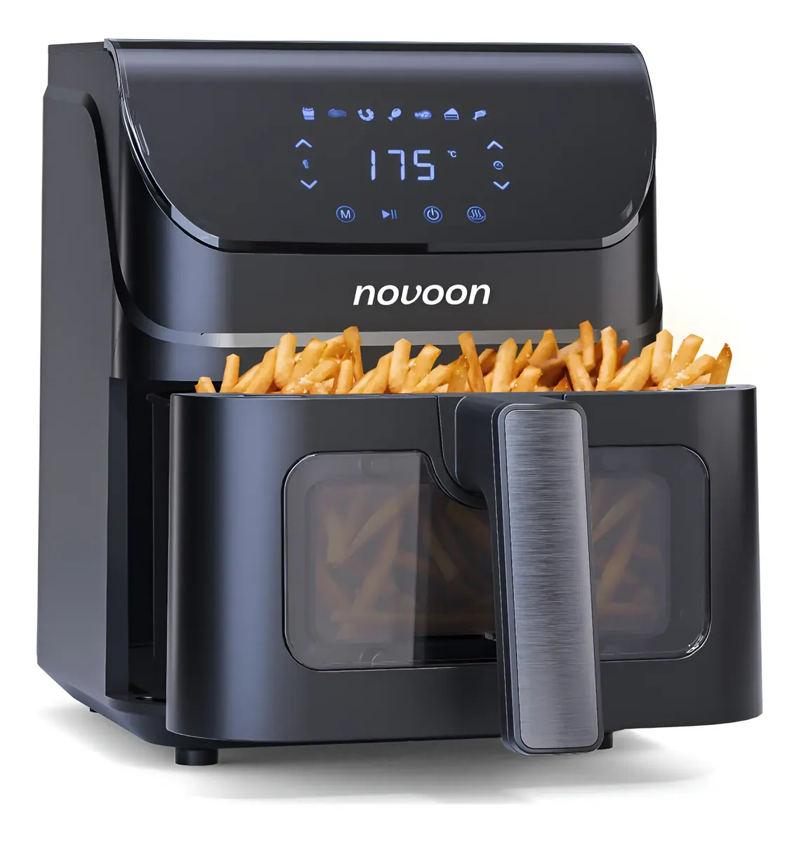 Air Fryer Preta 4,5l Digital Novoon 1400w Com Visor 3 Em 1 Preto 220v