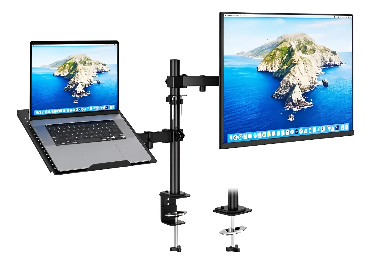 Suporte Duplo Articulado De Fixa Mesa Para Monitor/notebook Preto
