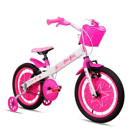 Bicicleta Aro 16 Infantil Stx Star Girl Meninas 4, 5, 6 Anos Com Rodinha E Cestinho Cor: Branco E Rosa
