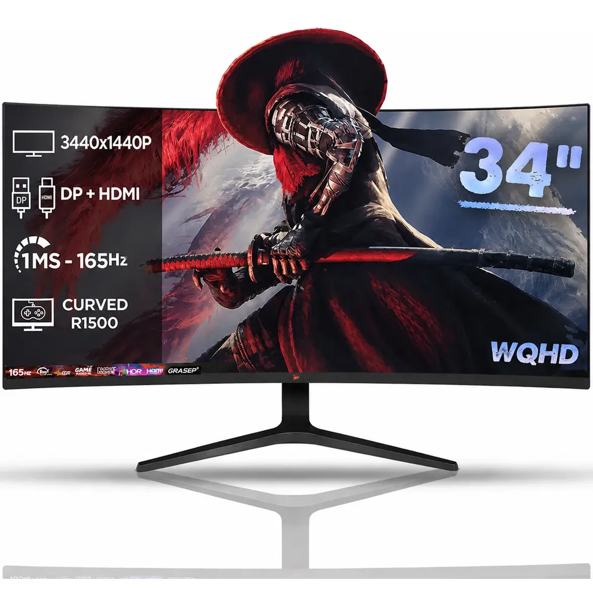 Monitor Gaming Curvo 34 Ultrawide Led 165hz 1ms Hdmi Dp Preto 127/220v