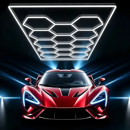 Plafon LED Hexagonal Tieesa 600W, Luz Fria para Oficina e Garagem