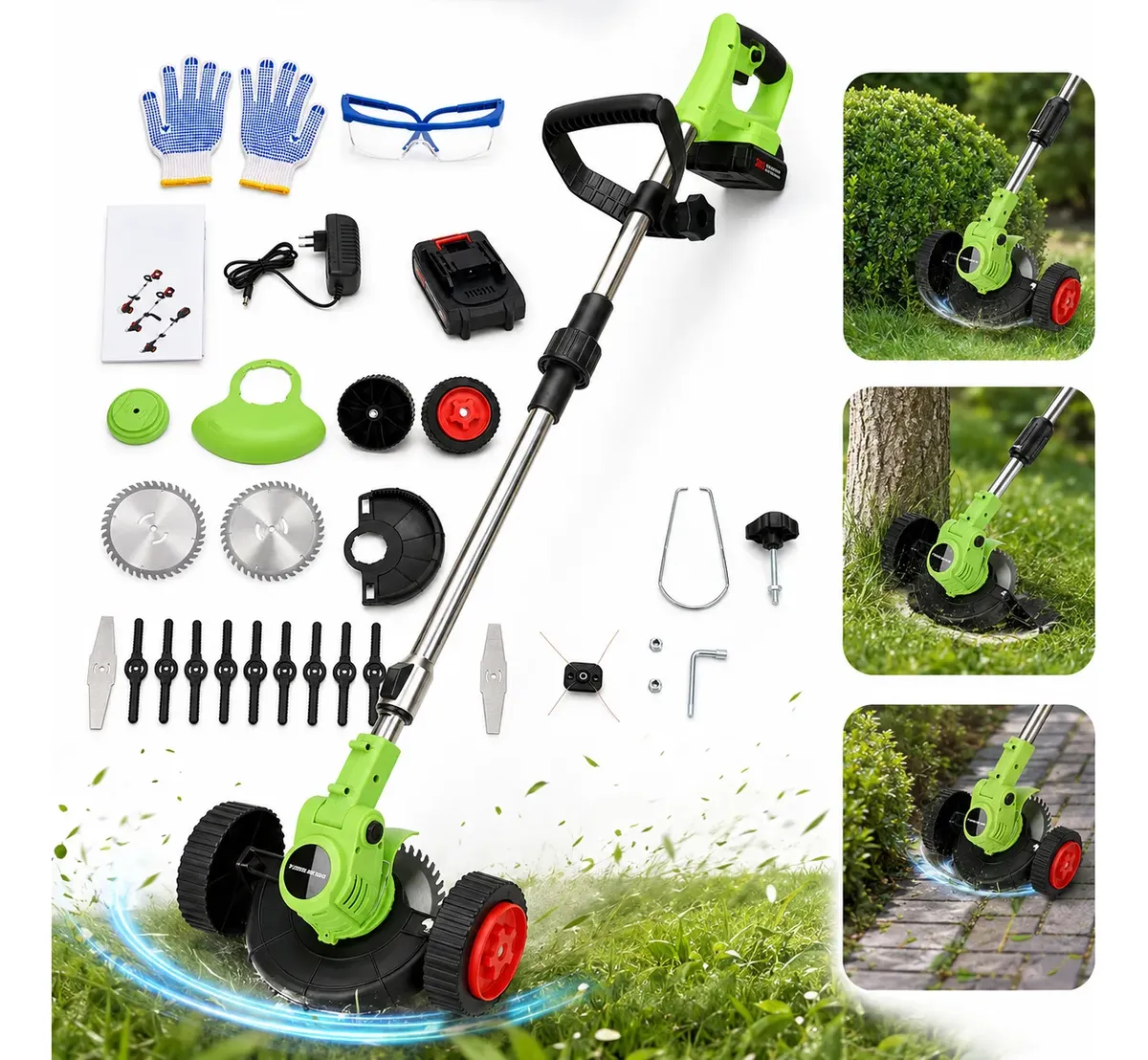 Aparador De Grama Elétrico Sem Fio Com Rodas 2 Baterias 127/220v Verde
