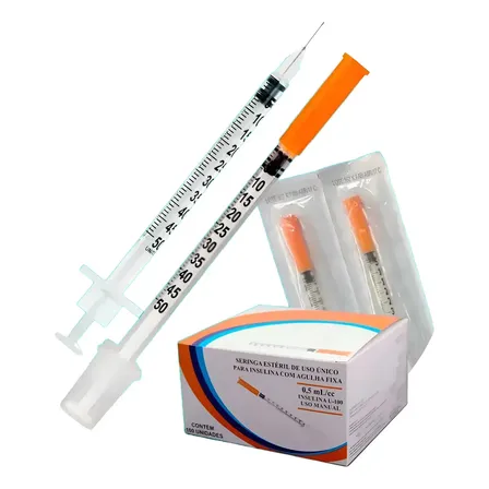 Seringa Insulina Sr 0.5ml 6 X 0.25mm Agulha Fixa 100 Unidade Capacidade 0.5 Ml