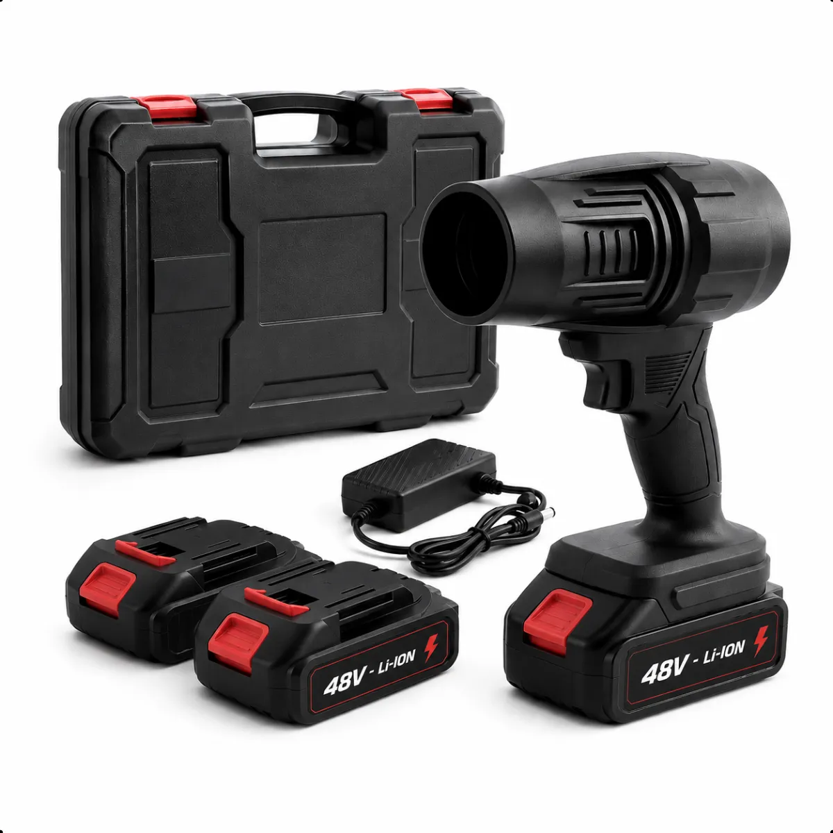Soprador De Ar Turbo Portatil Com 2 Baterias 48v 800w Maleta Preto 127/220v