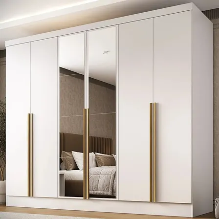 Guarda-roupa 100% Mdf 6 Portas 3 Gavetas Com Espelhos Lisboa Branco