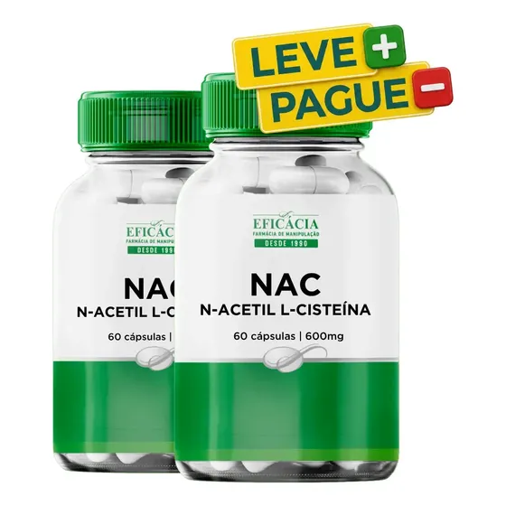 02 Potes Do Nac 600mg Máxima Pureza - 120 Cápsulas Sem Sabor