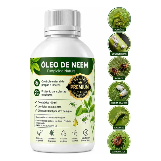 Óleo Neem Puro 100ml Natural Formigas PuLGão Cochonilhas