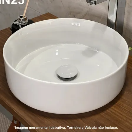 Cuba De Apoio Redonda Pia 36cm Banheiro Moderno Luxo Louça Esmaltada Branca Lisa Design Elegante Alta Durabilidade Fácil Instalação Limpeza Sofisticado Lavabo