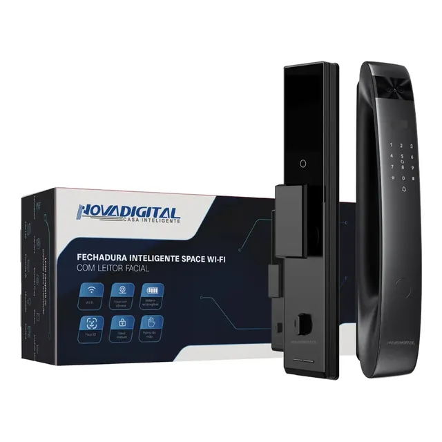 Fechadura Biométrica Novadigital Space Embutir Wifi Tuya App Reconhecimento Facial Palma Mão Videoporteiro Preta Preto
