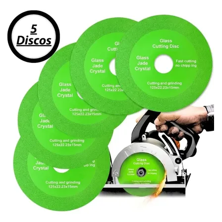 Kit 5 Discos De Corte Diamantados 100 Mm Para Vidro, Porcelanato E Cerâmica Verde