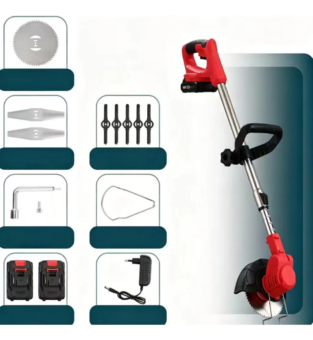 Roçadeira Aparador Grama Recarregável 2 Bateria Profissional 48v Vermelho