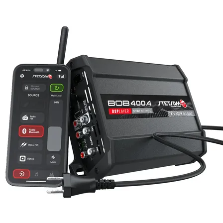 Stetsom Bob400.4 Dsplayer Processador Digital Amplificado Com Bluetooth & App 400w Rms 4 Canais In + 2 Out Plug & Play Direto Na Tomada Stx Preto