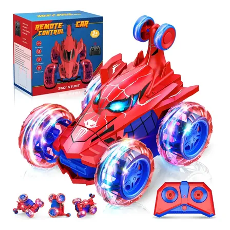 Carrinho Recarregável Controle Remoto Acrobata Gira 360 Graus Aranha Spider Azul Vermelho Com Luzes Color Efeitos Especiai Colorido Brinquedo Encantado Infantil Menina Kizumba