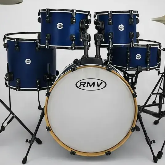 Bateria Completa Rmv Flow Com Duas Estantes De Pratos Azul Metálico 2 Estantes