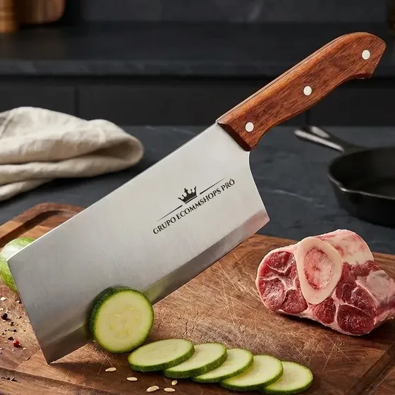 Cutelo Profissional Aço Inox 6 Polegadas Para Cozinha Carne Osso Vegetais Pão Cabo De Madeira Premium
