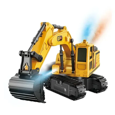 Carrinho Controle Remoto Mini Escavadeira Trator Recarregável Solta Fumaça Led Car Maxi Toys - AMARELO