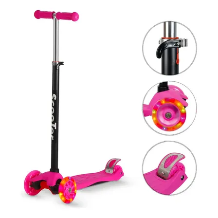 Patinete 4 Rodas Luzes Led Infantil Regulável Até 70kg Cor Rosa