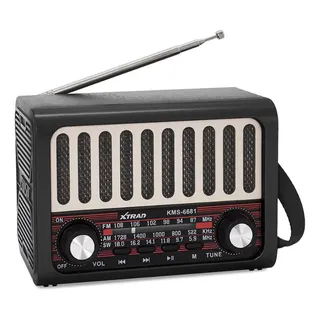 Rádio Retrô Portátil Recarregável Bluetooth Fm/am/sw Usb Tf Preto