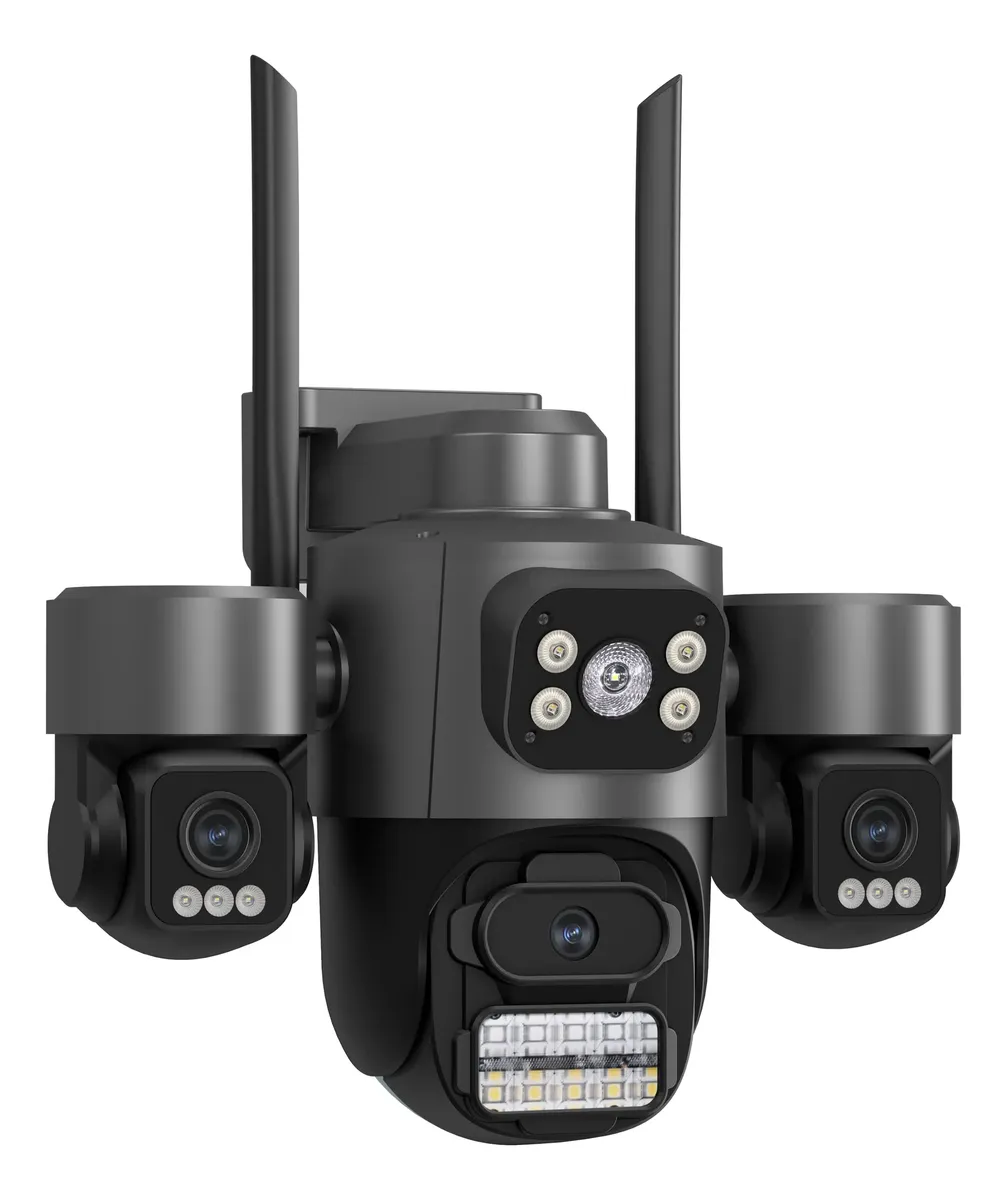Câmera De Segurança Wi-fi Ip66 355° Três Câmeras App Icsee Preto