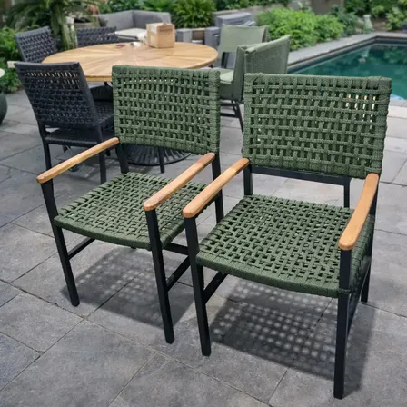 Kit 2 Cadeira Jardim Alumínio Corda Náutica Premium Externo Piracicaba Resort Parque Hotel Praia Verde Musgo